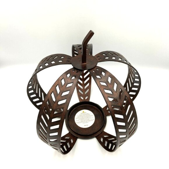 Metal Pumpkin Candle Holder Bronze Toned Harvest Halloween Fall Autumn Decor - Picture 2 of 5